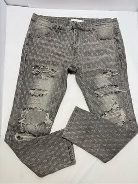 KDNK Men's Distressed Grey Patterned Jeans